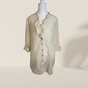 H&M Ruffled Button-Up Blouse – Size 14 🤍 Feminine & Chic